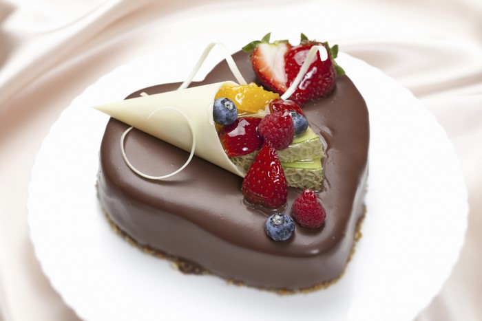 Chocolate Heart Cake with Fresh Berries