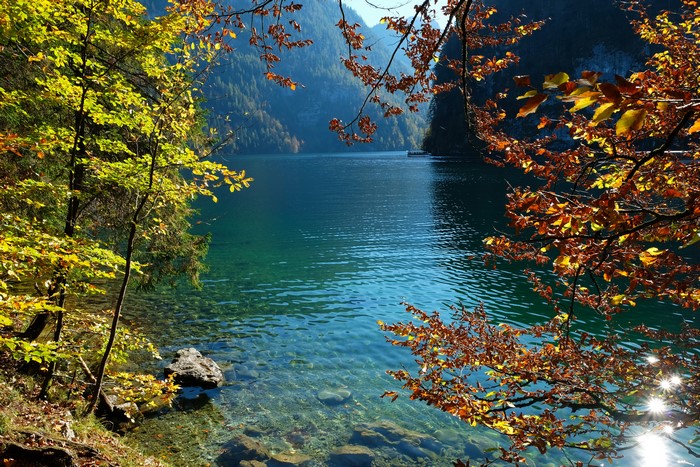 4K Konigsee Lake in Autumn, Germany