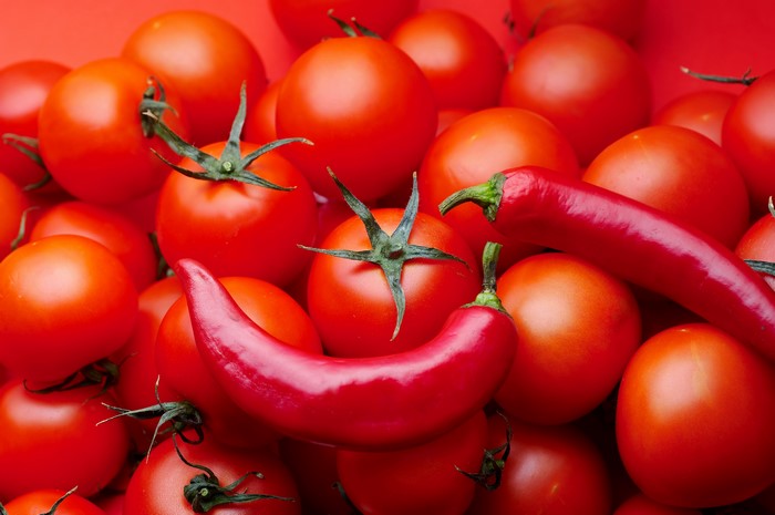 Tomatoes and red chili peppers