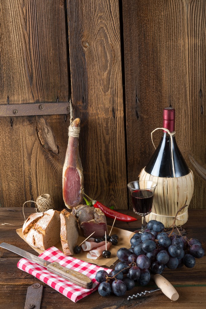 Still-life with Ham, Grapes, Bread, and Wine