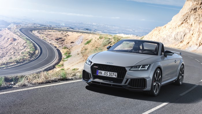 Audi TT RS 2020 Roadster on a winding mountain road