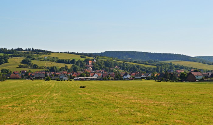 Village of Auleben, Thuringia, Germany with surrounding fields