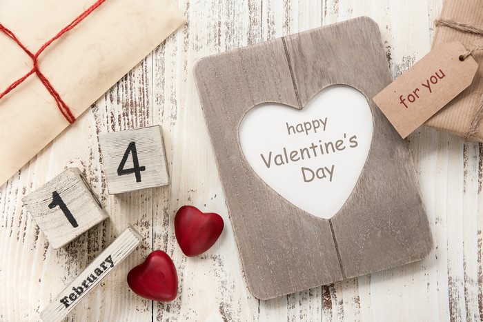 Valentine's Day wooden blocks and heart frame