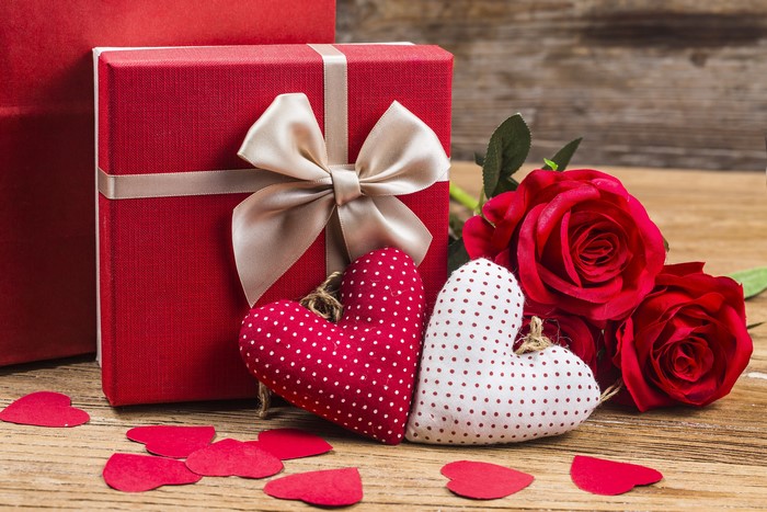Valentine's Day gift with roses and hearts
