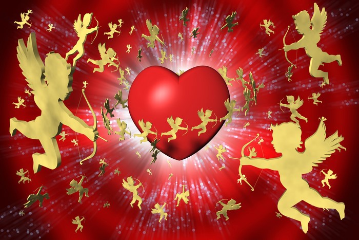 Golden Cupids and Red Heart