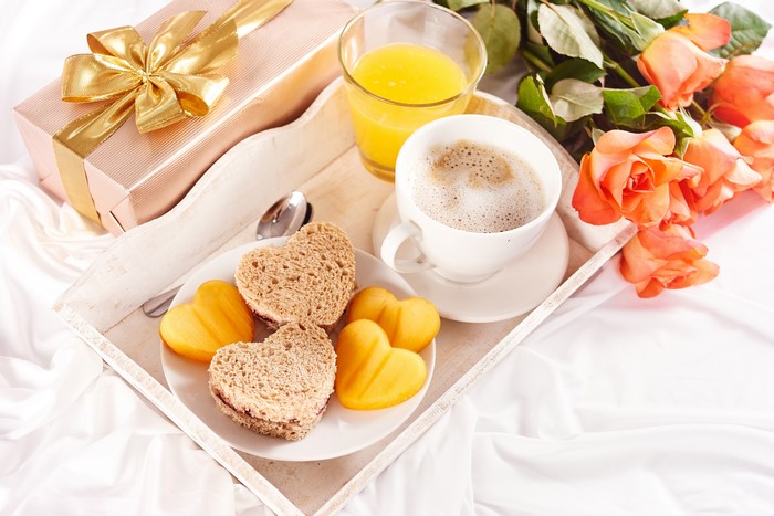 Valentine's Day Breakfast with Roses and Coffee