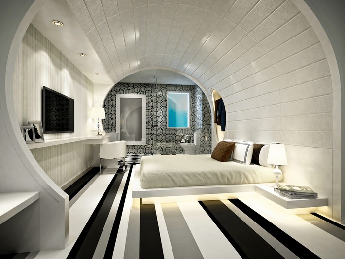 Modern Bedroom Interior Design with Striped Floor