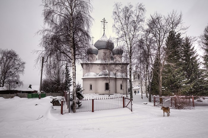 Church in Belozersk, Vologda Oblast, Russia during winter