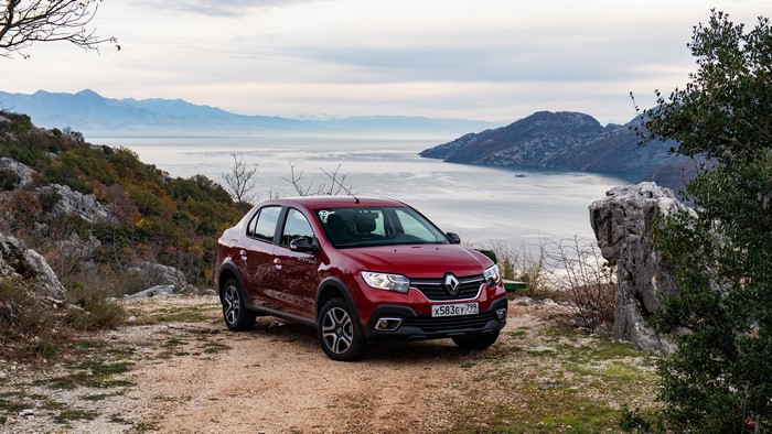 Renault Logan Stepway City car on a scenic overlook