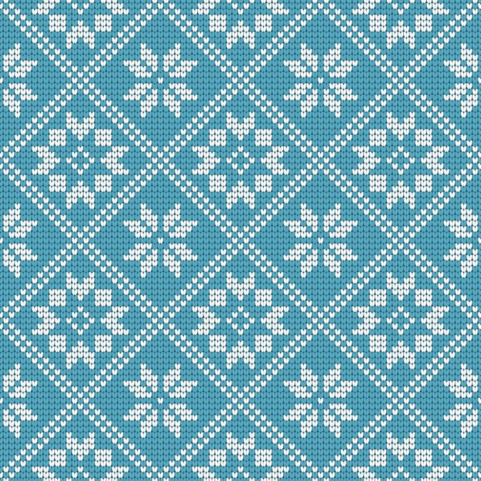 Blue and white knitted snowflake pattern