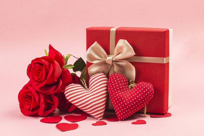 Valentine's Day gift with roses and hearts