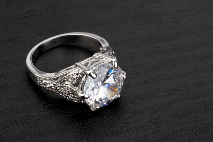 Silver ring with large diamond