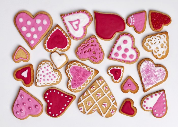 Valentine's Day Heart Cookies on White Background