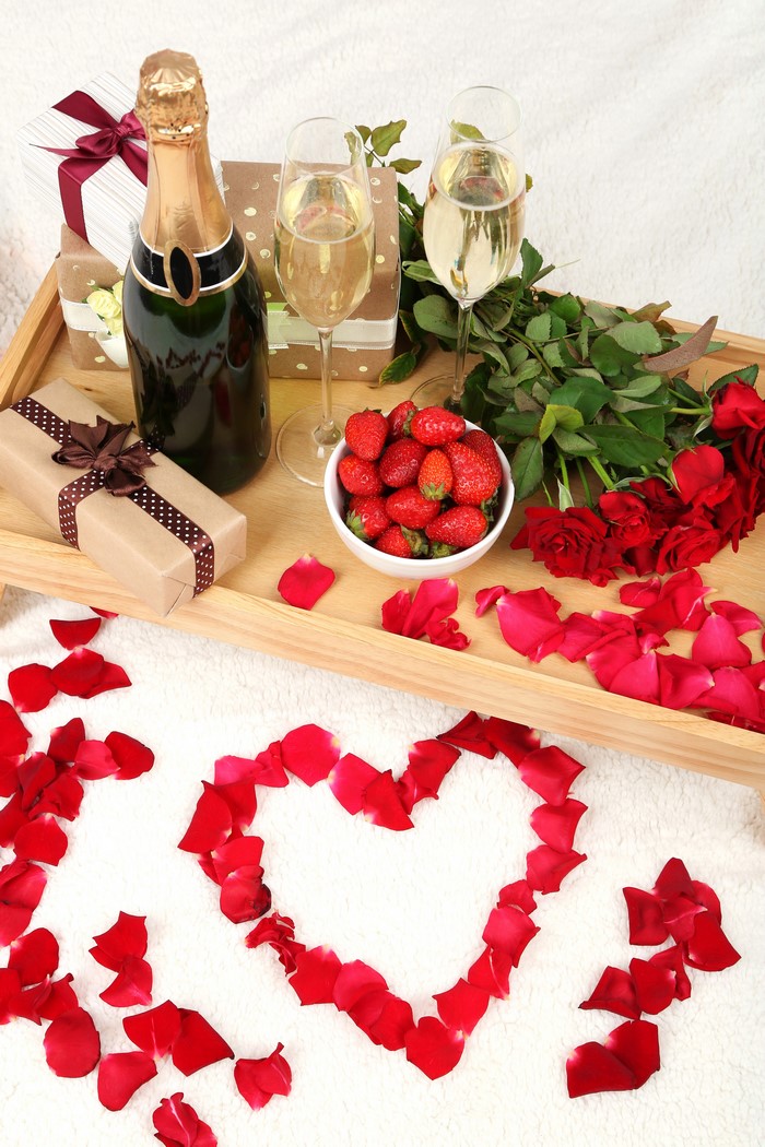 Valentine's Day Champagne and Roses Still Life