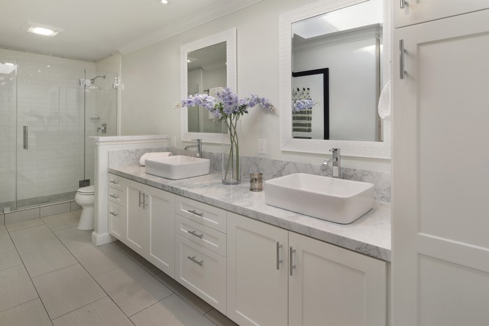 Modern Bathroom with Double Vanity and Shower