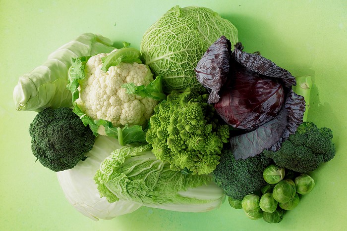 Assortment of Fresh Cabbage and Broccoli Vegetables