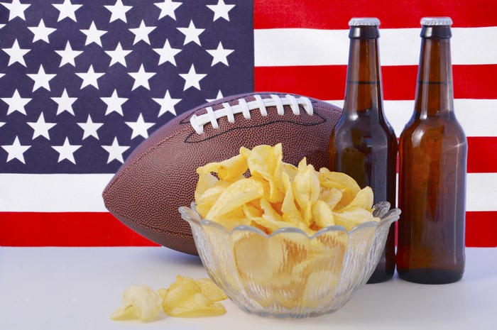 American Football, Beer, and Chips with USA Flag