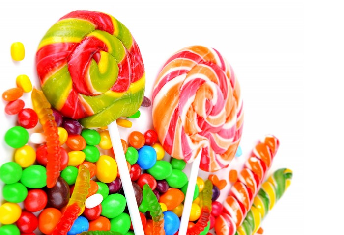 Assortment of colorful candies and lollipops