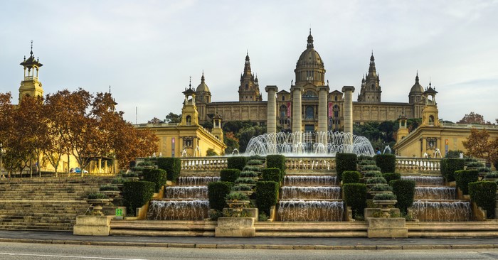 National Palace with Fountains and Stairs in Barcelona