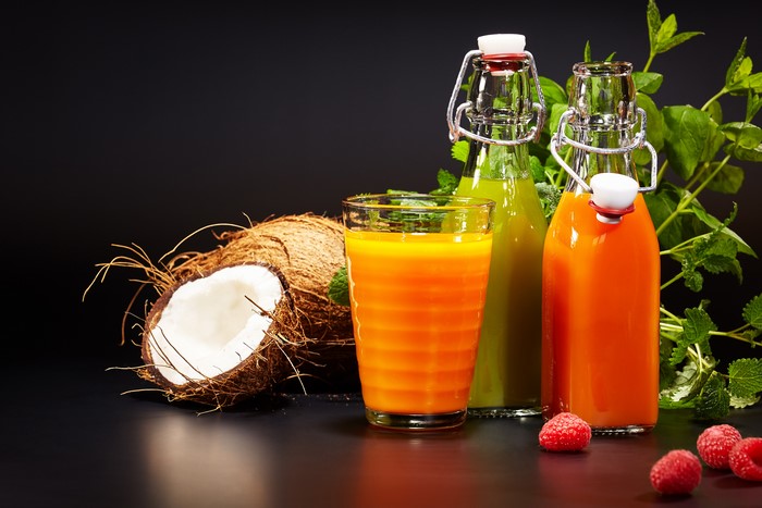 Coconut, Juice, Raspberry, and Bottles