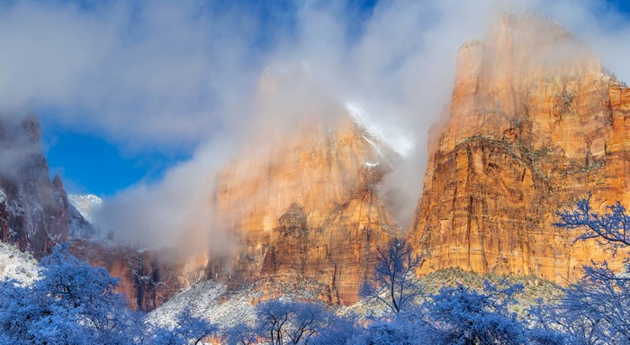 Zion National Park Mountains in Winter with Clouds
