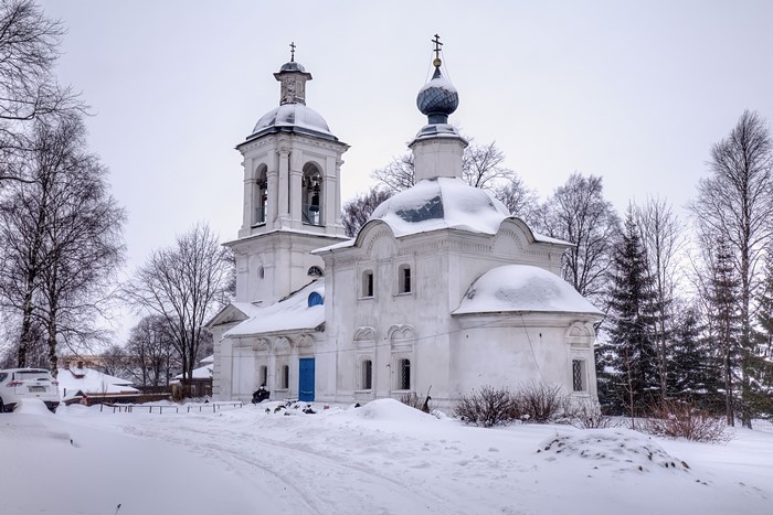 Church in Belozersk, Vologda Oblast, Russia during winter