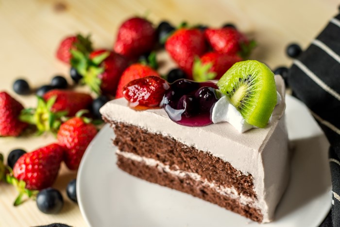 Slice of Chocolate Cake with Fruits