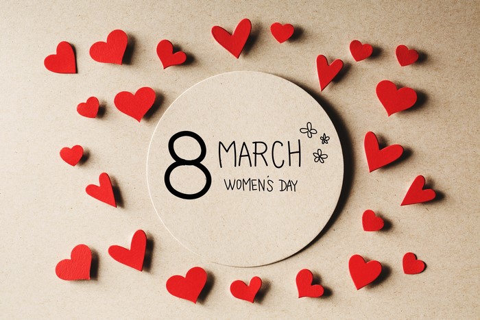 8 March Women's Day with Red Hearts