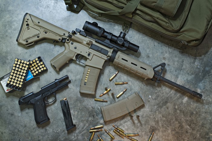 4K Image of Assault Rifle and Pistols with Ammunition