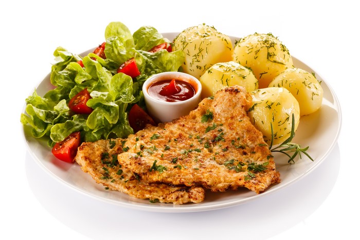 5K Potato Meat products Vegetables White Plate Ketchup