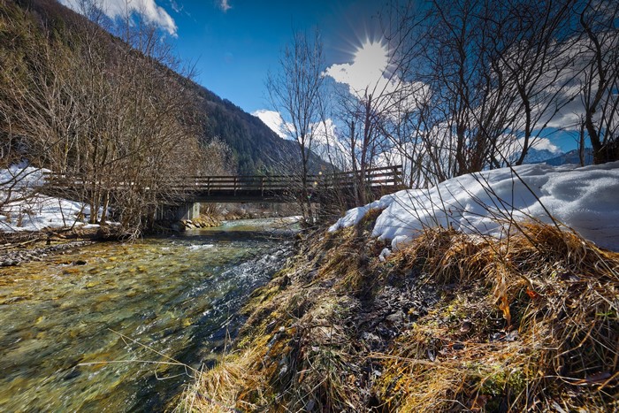 Kohlenbach Tyrol Austria River Bridge in Winter