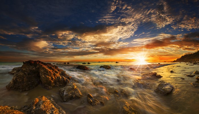 Sunset over El Matador State Beach, Malibu, USA