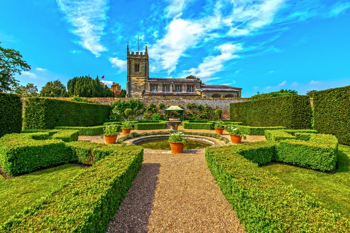 Formal Garden with Church in Background, Coughton Court Park