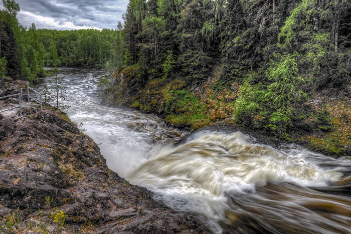 Suna River in Karelia, Russia with Forests and Rapids