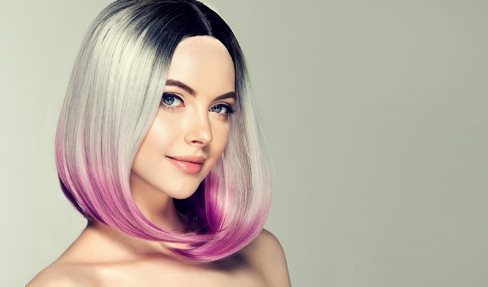 4K Blonde Woman with Ombre Pink Bob Hairstyle