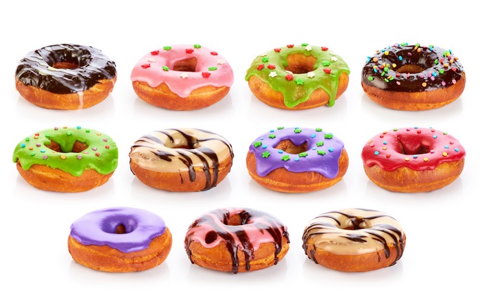 Assortment of Donuts with Various Glazes and Sprinkles
