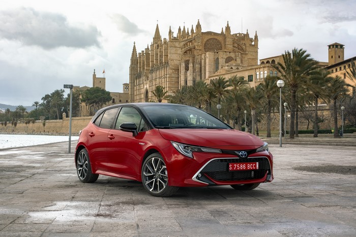 Red 2019 Toyota Corolla Hybrid car