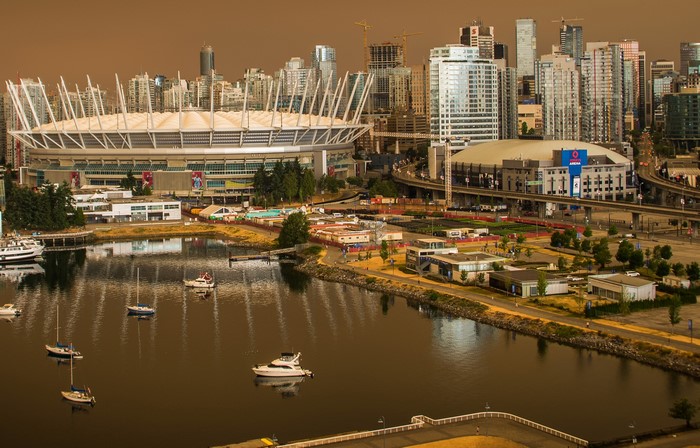 Vancouver cityscape with BC Place Stadium and False Creek
