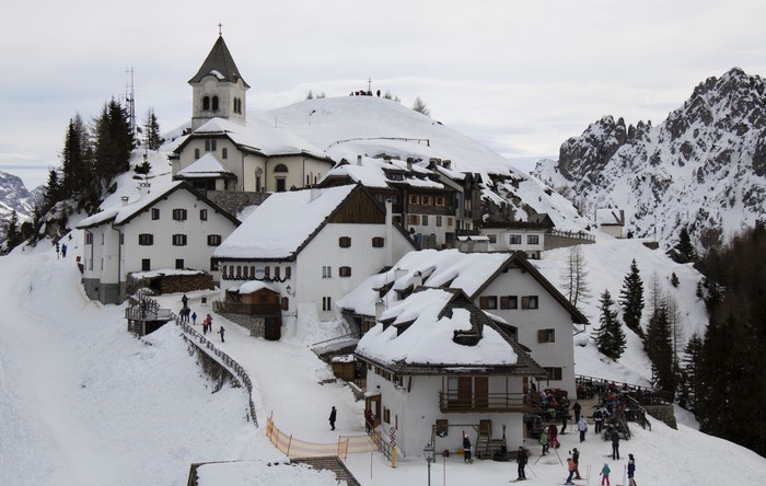 Ski village of Monte Lussari, Italy in winter