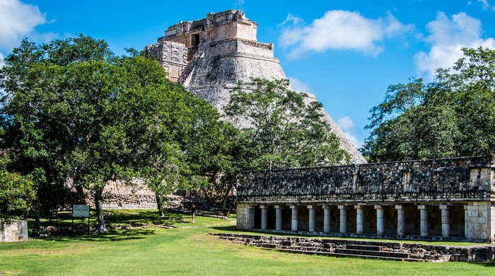 Uxmal Pyramid and Column Building in Mexico