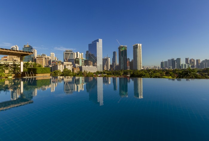 Infinity Pool overlooking Makati City skyline, Philippines