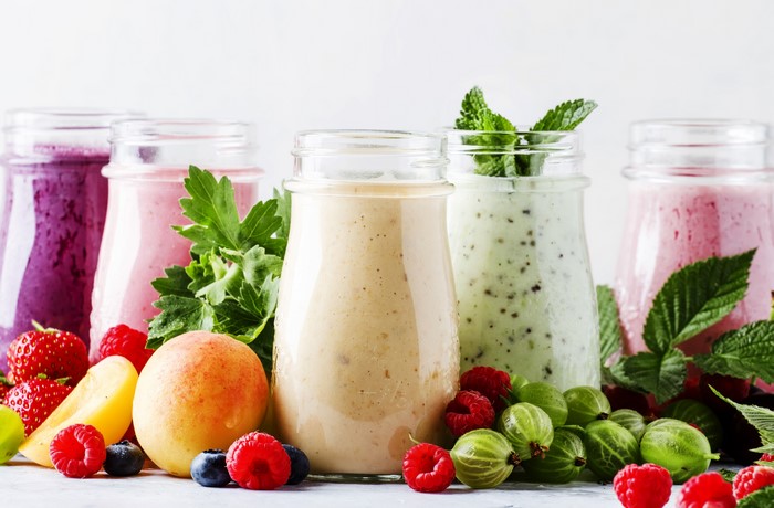 Assortment of Fruit Smoothies in Jars
