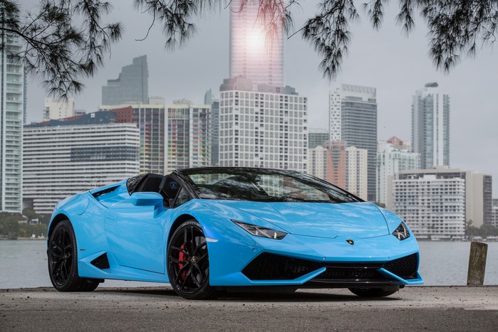 Light Blue Lamborghini Huracan Spyder Convertible