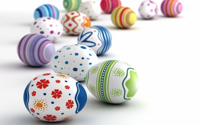 Decorated Easter Eggs on White Background