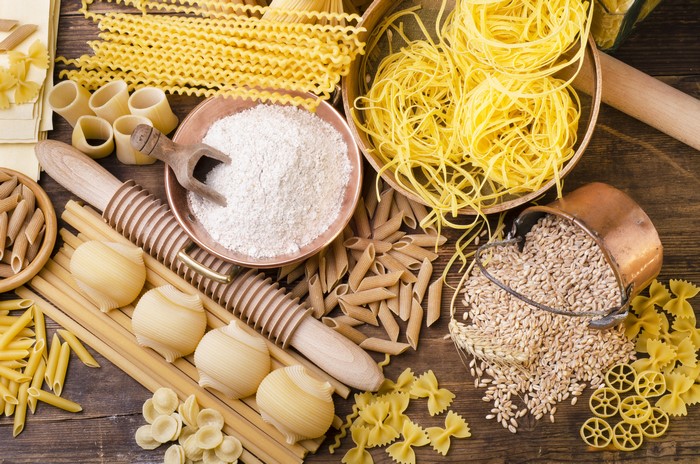 Various Pasta Types, Flour, and Grains