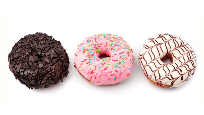 Three donuts on a white background