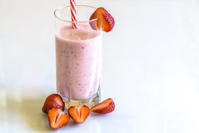Strawberry Smoothie in Highball Glass with Straw