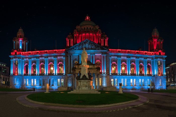 Belfast City Hall illuminated at night