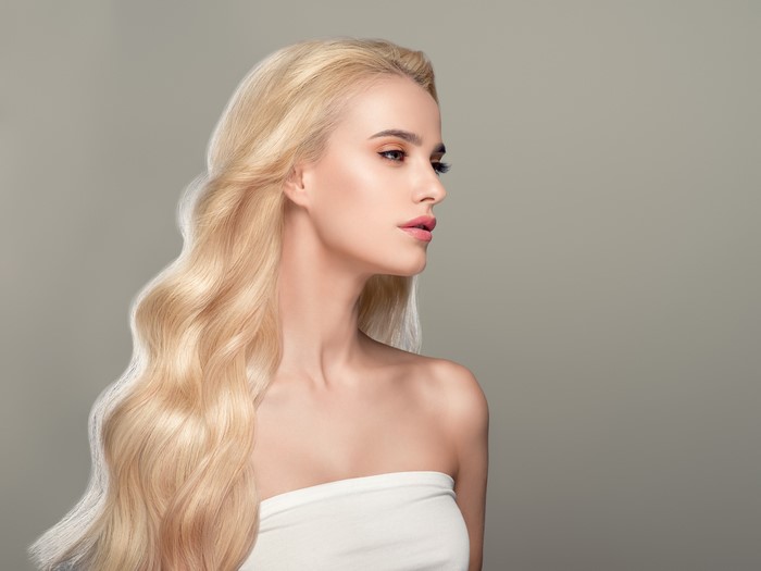 Blonde woman with wavy hair