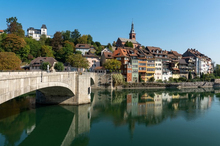 Laufenburg Switzerland Houses and Bridge over Lake